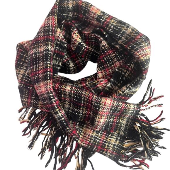100% Cashmere Scottish Plaid Fringed Scarf Red Black Yellow Classic Winter Soft - Picture 1 of 5